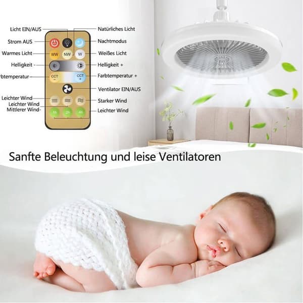 Loftventilatorlampe, E27 Loftventilator Lysekrone, Lydløs Loftventilator med Fjernbetjening og Lys (grå)