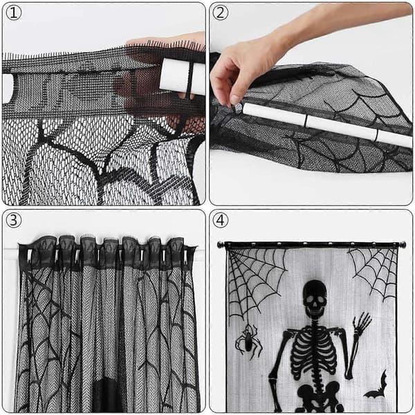 Halloween-gardiner (2 stk., sort og hvid) Silver 40x84 inch