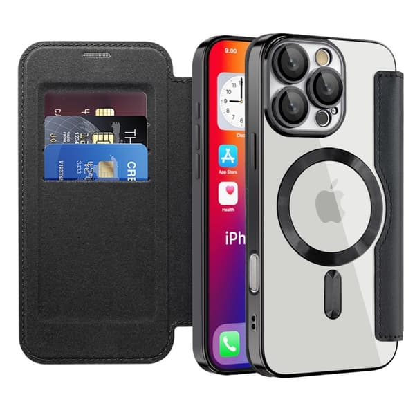 iPhone 16 Pro Max Cover MagSafe Flip Læder RFID Sort 75
