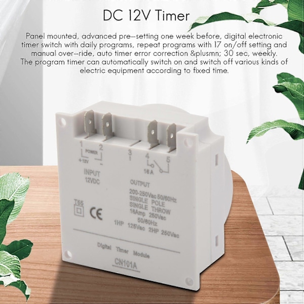 DC 12V Digital LCD Programmerbar Timer Tidsrelä 16A Ampere white