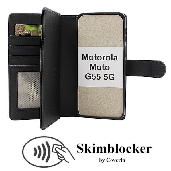 Skimblocker Motorola Moto G55 5G XL Magneettilompakkokotelo Mörkblå