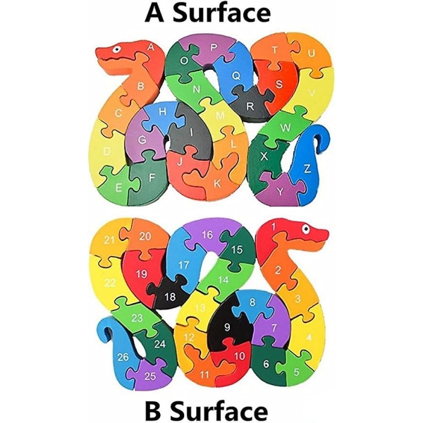 2st Djurträpussel Alfabetpussel, träorm och elefantbokstäver Siffror Blockleksaker för barnleksaker - orm och elefant