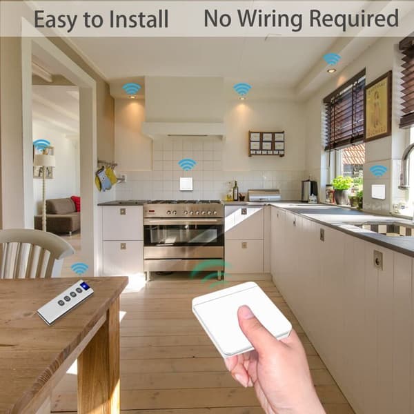 Wireless Light Switch, RF Transmitter Security Switch and 10A Receiver Controller, Easy Installation for Lamp up to 1500W