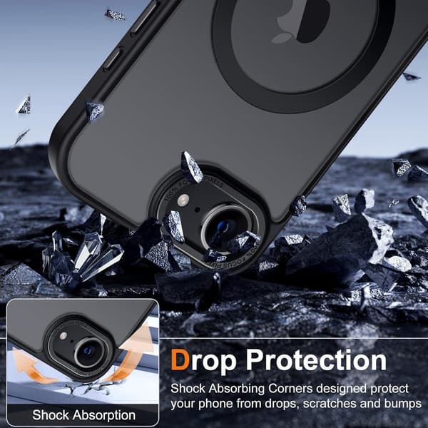 Magnetic iPhone 16e Case, Matte Transparent, MagSafe Compatible - Black