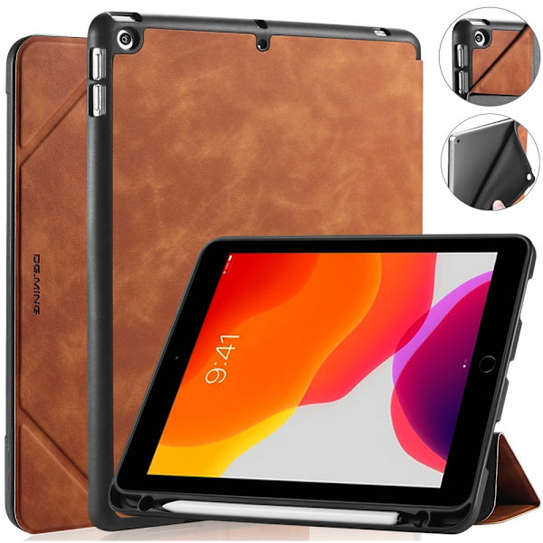 DG.MING iPad 10.2 2019/2020/2021 Fodral Se Med Pennhållare Brun Brown Brun