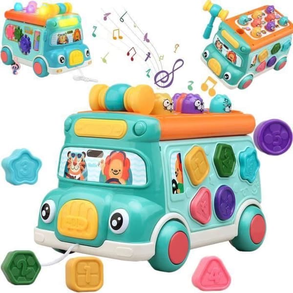 8-i-1 musikleksaker - AMOUNE - Whack-a-Mole-spel - Leksaksbil - Dragdjur formsorterare