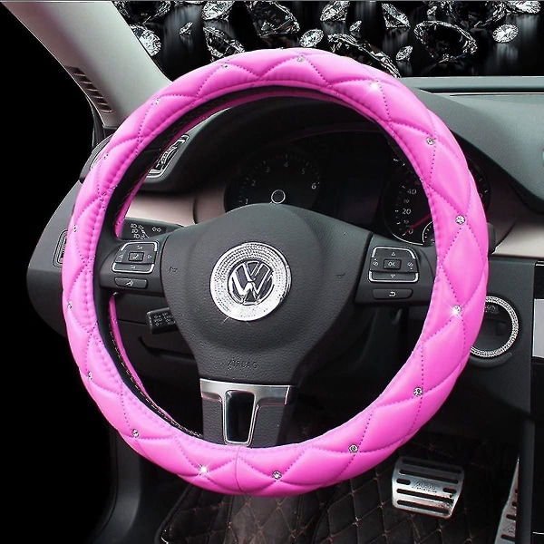 Comfort Leather Auto Car Steering Wheel Wrap Cover, anti Ip Universal 15 Tommer, rosa