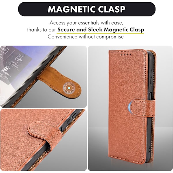 Kompatibel med Samsung A15 Mobilskal - Läderfodral med [RFID-blockering], Stötsäkert [Stativ] Kompatibel med Kompatibel med Samsung Galaxy A15 5G Cinnamon Brown