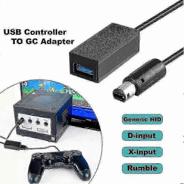 USB til GameCube-kontrolleradapter Svart ABS med USBRetro-fastvarestøtte HID X-input D-input Switch Tastatur Mus Multi-kontrollerhub Co-op-modus Black