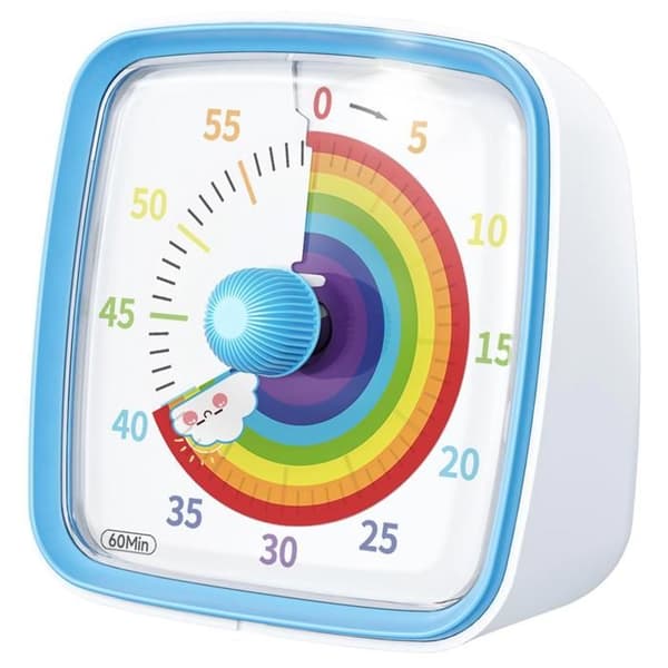 60-minutters visuel timer med natlys, nedtællingstimer, Pomodoro-timer med regnbuemønster til børn og voksne