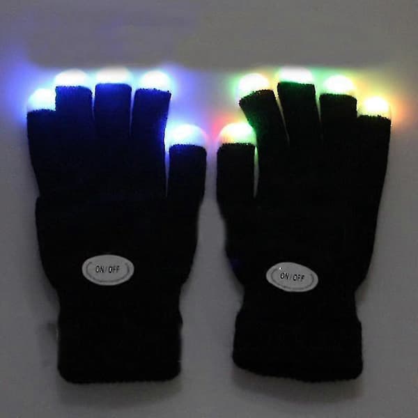Blinkende handsker, der lyser, 7 tilstande, LED Rave-lys, fingerbelysningsvante, sort, høj kvalitet