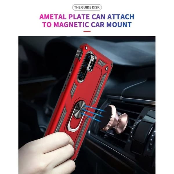 Huawei P30 Pro-deksel, robust panser silikon magnetisk ringstativ 360 graders roterende slank støtsikker, rosegull