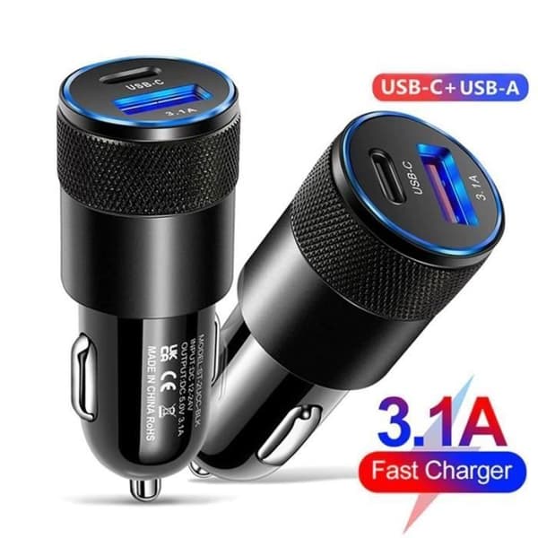USB Typ-C Billaddare - RoHS-kompatibel - Dubbla portar - Universal - Svart