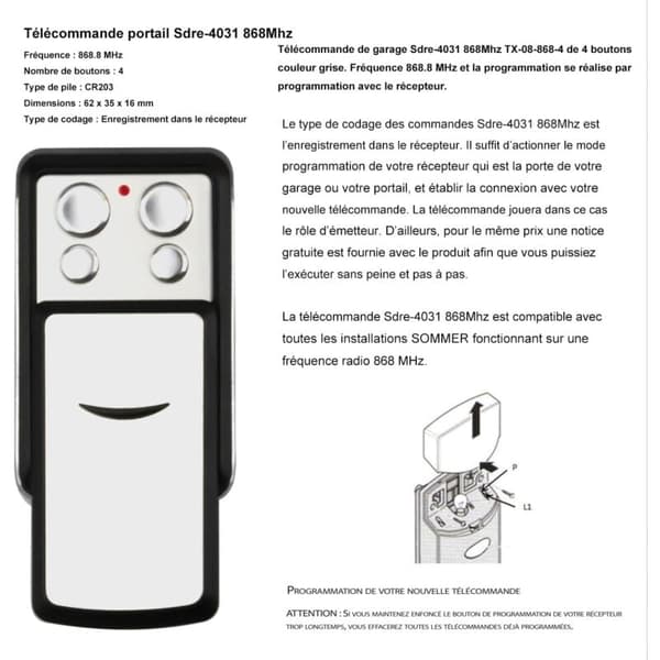 868MHz Garage Door Remote Control with Rolling Code - Compatible with Sommer 4020, 4026, TX03-868-4, 4031 (2-pack)