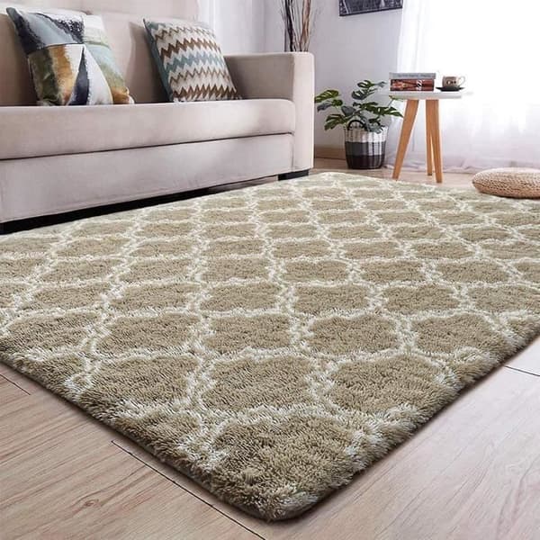 Modern mjuk vardagsrumsmatta, plysch långluggmatta, lyxig rektangulär matta för vardagsrum, sovrum, soffa (brun, 140*200cm)