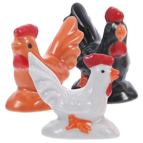 Keramisk hane-figur for dekorasjon, 3 stk. assorterte farger