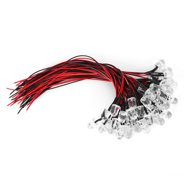 50 pcs LED Diodes with Tin Plating, 12V, 10mm Round, Red