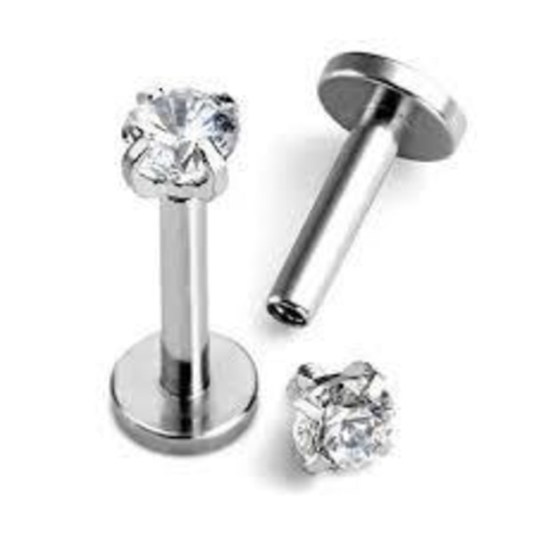 3 st Labret med sten, Kirurgiskt stål. Längd:8mm