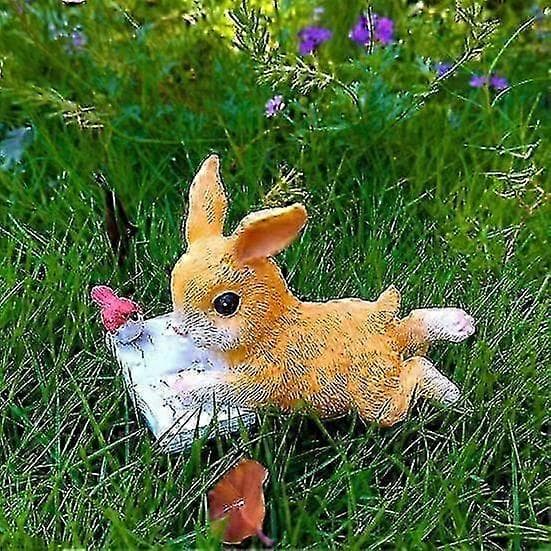 Läsrabbit Hartsfigur Staty Trädgårdsdekor Samlarobjekt Kanin