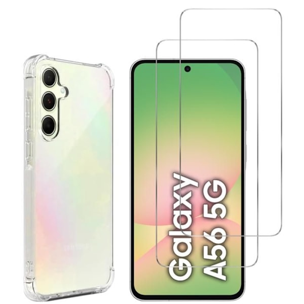 Stötsäkert skal Kompatibelt med Samsung Galaxy A56 5G och 2 skärmskydd i härdat glas från Phonillico® Transparent