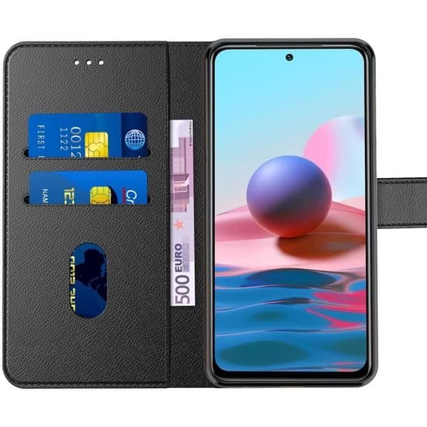 Fodral - NEW&TECK - Xiaomi Redmi Note 10 Pro/Pro Max - Läder - Magnetisk stängning - Svart