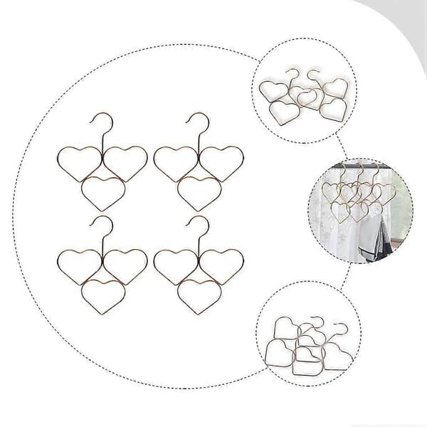 Dekorative hjerteformede kleshengere for skjerf og slips 4 stk metallsett