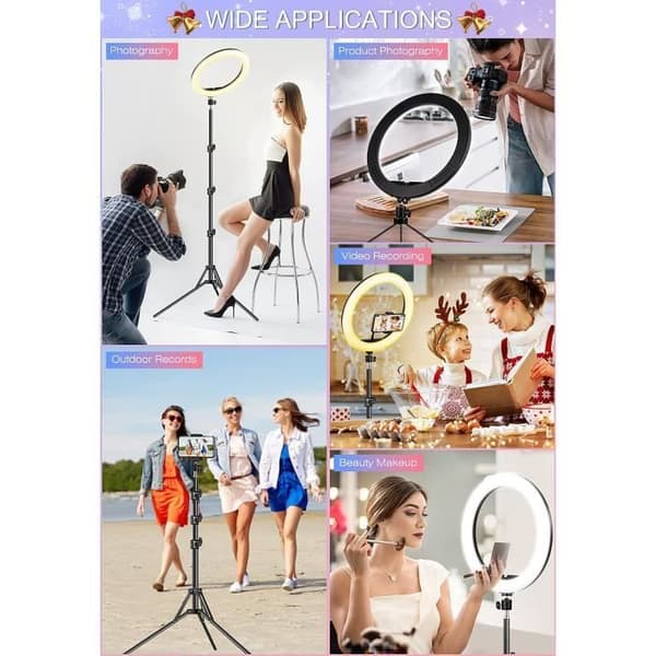 Ring Light med stativ, 26 cm Selfie Ring Light, justerbar LED Ring Light (Total højde: 210 cm)