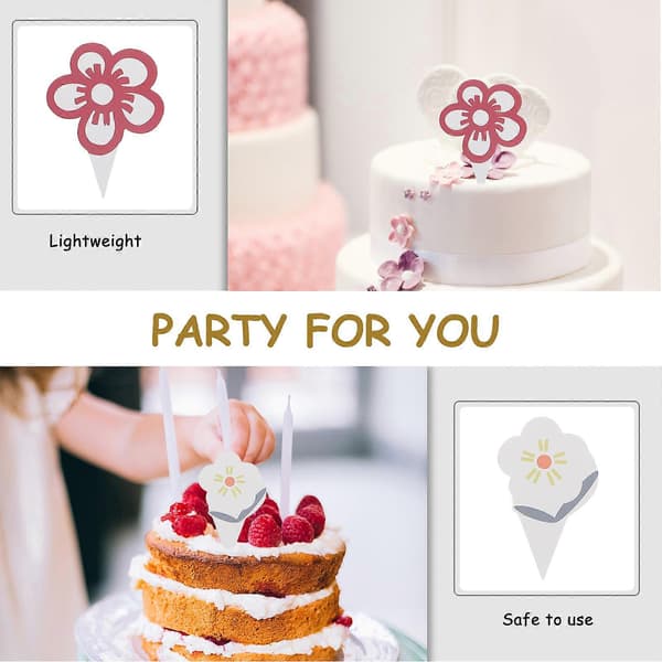 Blomster Cupcake Toppers Papir Kagepynt til Dekoration 60 Stk.