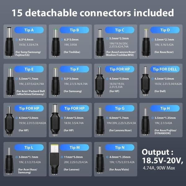 90W universell PC-lader - ZGEER - 15 kontakter - Hurtiglading