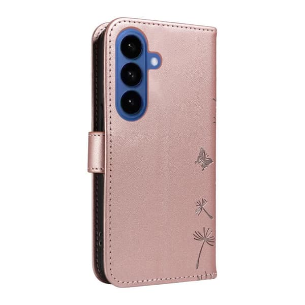 Samsung Galaxy S26 5G Case with Dandelion Embossing - Leather Flip Case Roséguld