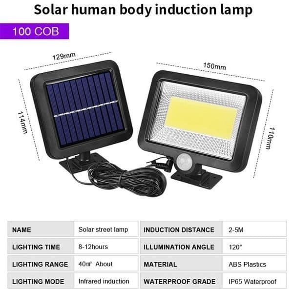 Solar induktionslampe - LED - Sort - Bevægelsessensor - Soldrevet - Have