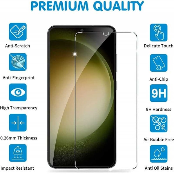2 KPL Yhteensopiva Samsung S23 karkaistun lasin kanssa 0,26 mm 2,5D 9H