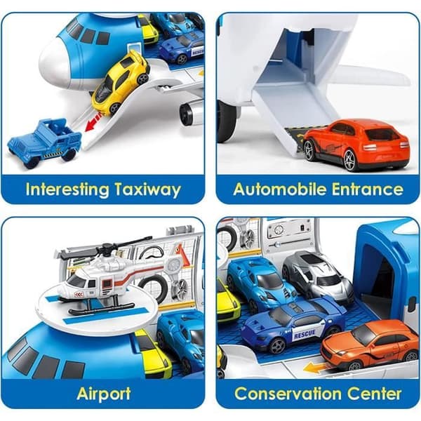 Leke fly - Transporteringssett - 8 biler - 1 helikopter - Hvit