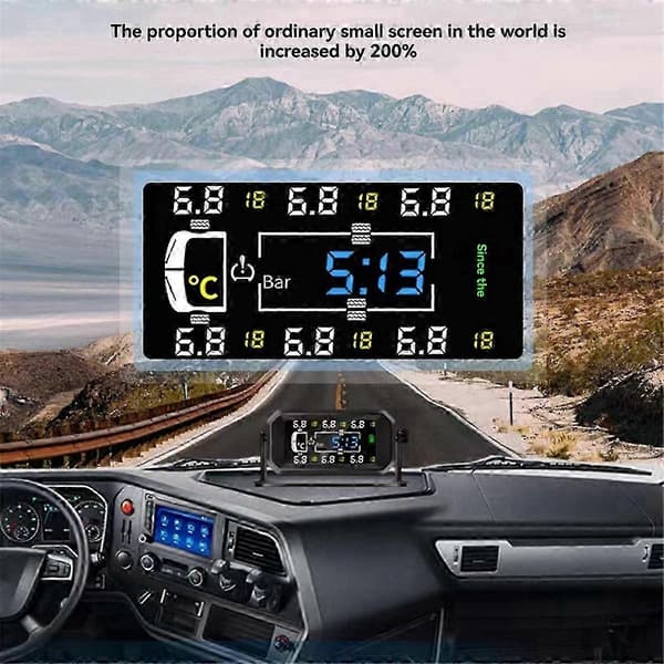 Bil Husbil Lastbil Tpms 6 Hjul Sensor Solcell Däcktrycksövervakningssystem Temperatur Klocka Tryck