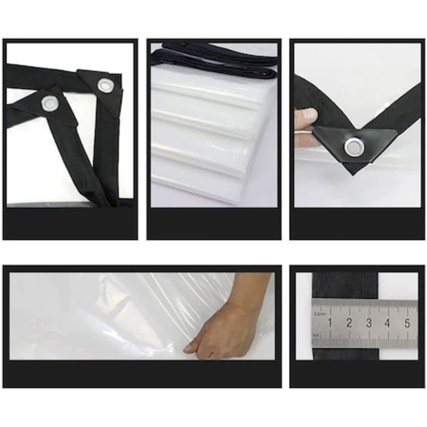 Transparent Kraftig PVC Presenning, Robust Vattentåligt Material För Uteplats Balkong Tak Fönster, Väderskydd Med Öljetter, 200x200Cm