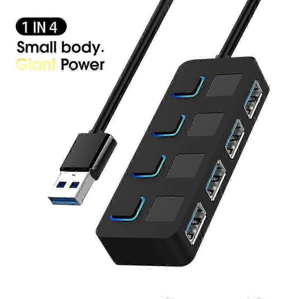 4-portars USB 3.0 datahubb med individuell LED-strömbrytare för Mac och PC HB-UM43