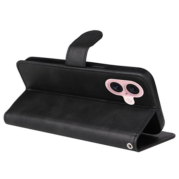 SKALO iPhone 16 PU Læder Wallet Case - Flere Farver Black Svart