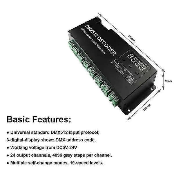 Digital 24CH RGB RGBW DMX512 Dekoder, RGBW 512 Dekoder DMX 512 Kontroller for LED-stripe (A) Utgave 0210