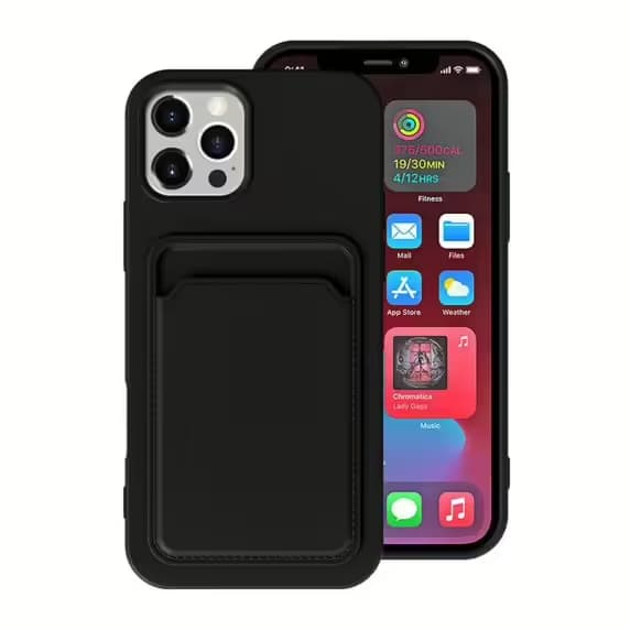 iPhone 16 Pro Mobile Case Silicone with Card Holder - Black