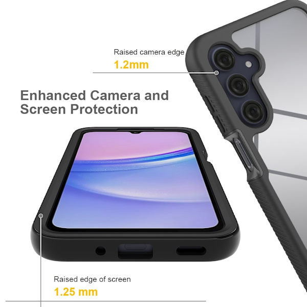 SKALO Kompatibel med Samsung A16 Stødsikkert Gennemsigtigt Hybrid Cover + Skærmbeskytter - Sort Black Svart