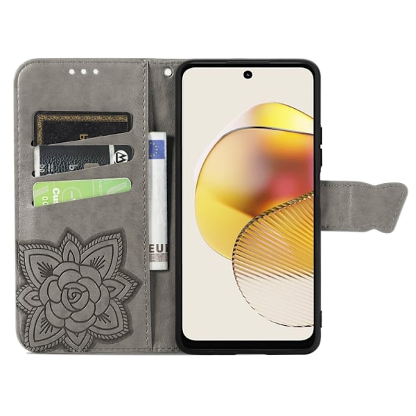 Motorola Moto G73 5G -kotelo, perhonen, harmaa 79