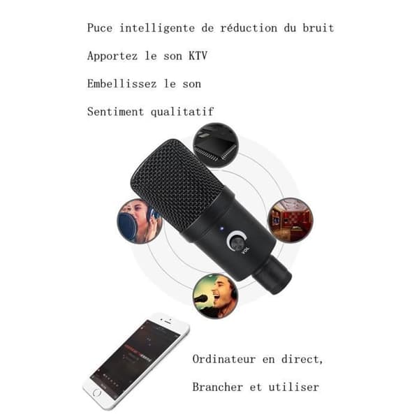 Mikrofon - ZGEER - Bärbar - USB - Kondensor - Svart