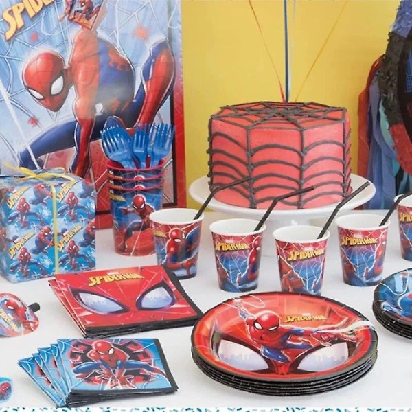 Ny Spiderman Födelsedagsfest Dekoration Röd Superhjälte Spiderman-tema Bordsservis Kopp Tallrik Bakgrund Ballongtillbehör för barn Pojke