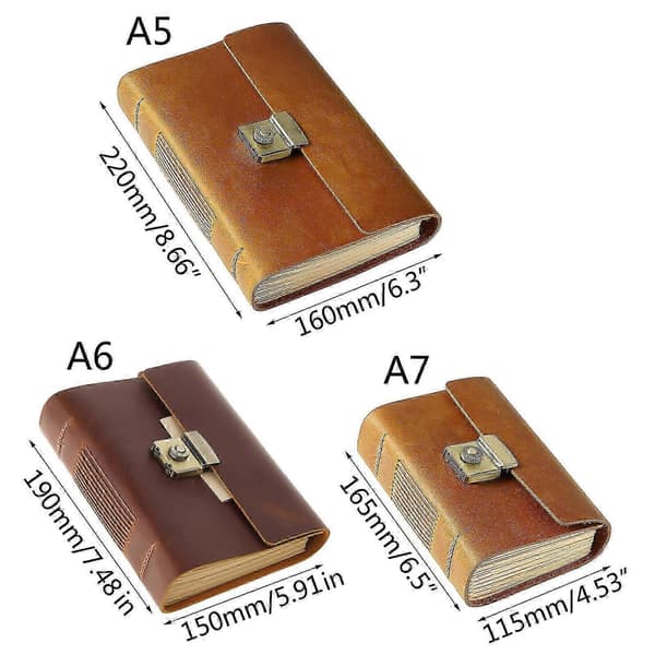 Retro Læder Rejsedagbog Notesblok Journal Planner Notesbog med Adgangskodelås til Kvinder Mænd Børn Kunstner Forfatter Gave A7 brown A7