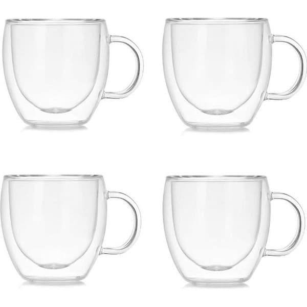 Borosilikatglas krus - 150 ml - Dobbeltvægget isolering - Ergonomisk håndtag - Sæt med 4