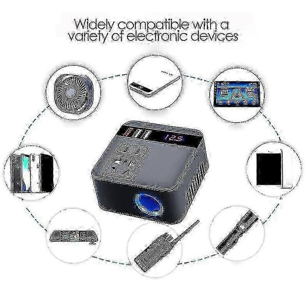 Strømomformer 300w 12v 24v DC til AC-omformer med 3 USB hurtiglading for bilcamping utendørs bruk