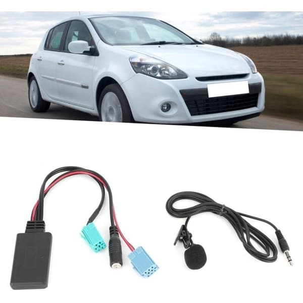 6-bens Bluetooth-lydkabel, AUX-IN stereo biladapter med mikrofon, egnet til Clio/Espace/Megane