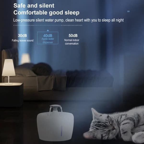 2,4L Kattevannfontene - SUPER STILLE - Med LED-vannvindu - 4 Vannstrømsmoduser