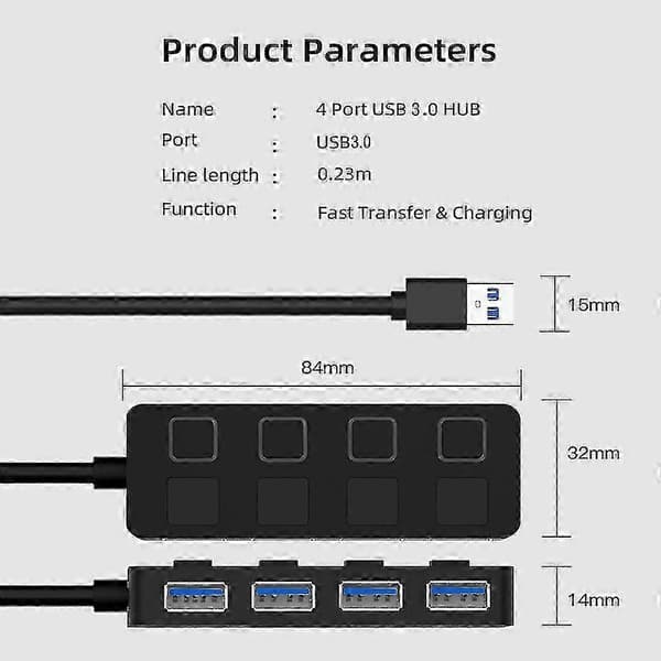 4-ports USB 3.0 datahub med individuel LED-strømafbryder til Mac og PC HB-UM43