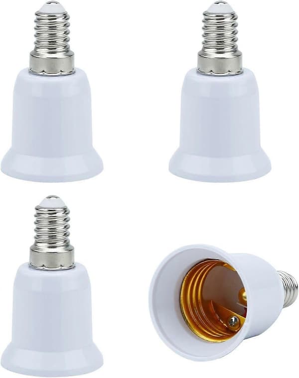 E14 til E27 lampebaseadapter i hvit - 4x lampeadaptere for å konvertere en E27-lampe til en E14-base - Sett med 4 omformere for LED- og glødelampeba
